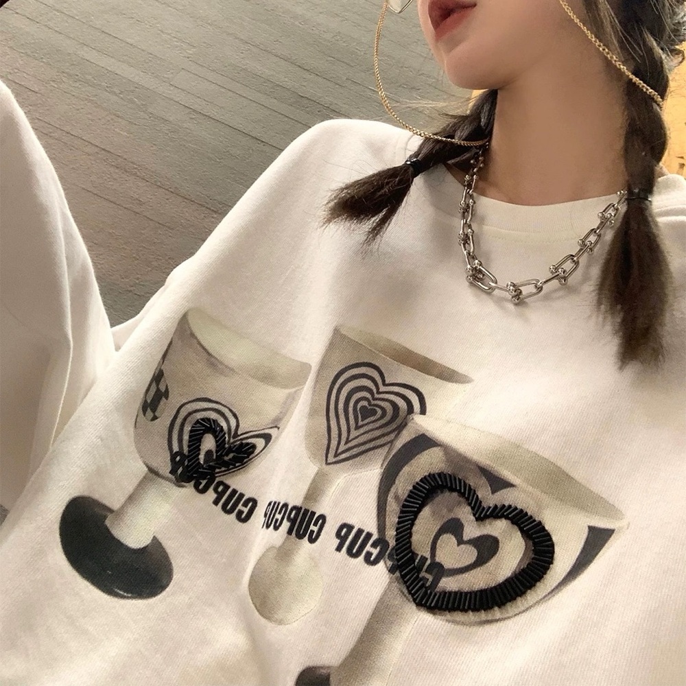 White Graphic Sweatshirt with Heart Design